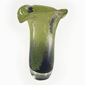 Murano Style‎ Vase Glass Keepsake Water Lily Green Purple 8" Telefloral 2004